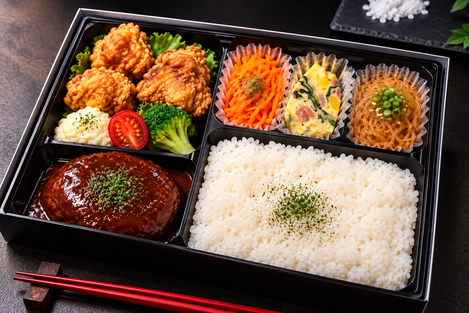 牛たんハンバーグ（デミグラス）＆鶏唐揚げ弁当